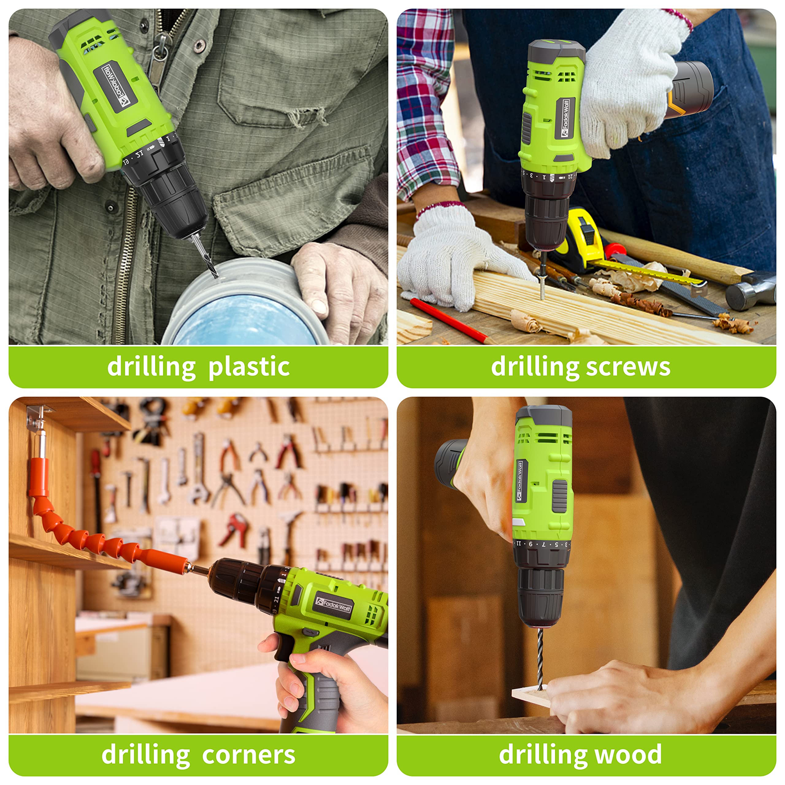 FADAKWALT 12V CordlessDrill, Battery Power Drill Drivers, 3/8” inch Keyless Chuck, Electric Screwdriver Kit, 21+1 Torque Setting, Combi Drill with Li-Ion Battery and Charger